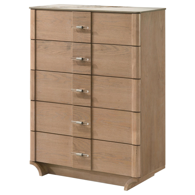 Leanne 5-drawer Sinter Stone Top Chest of Drawers Light Oak - detail 4