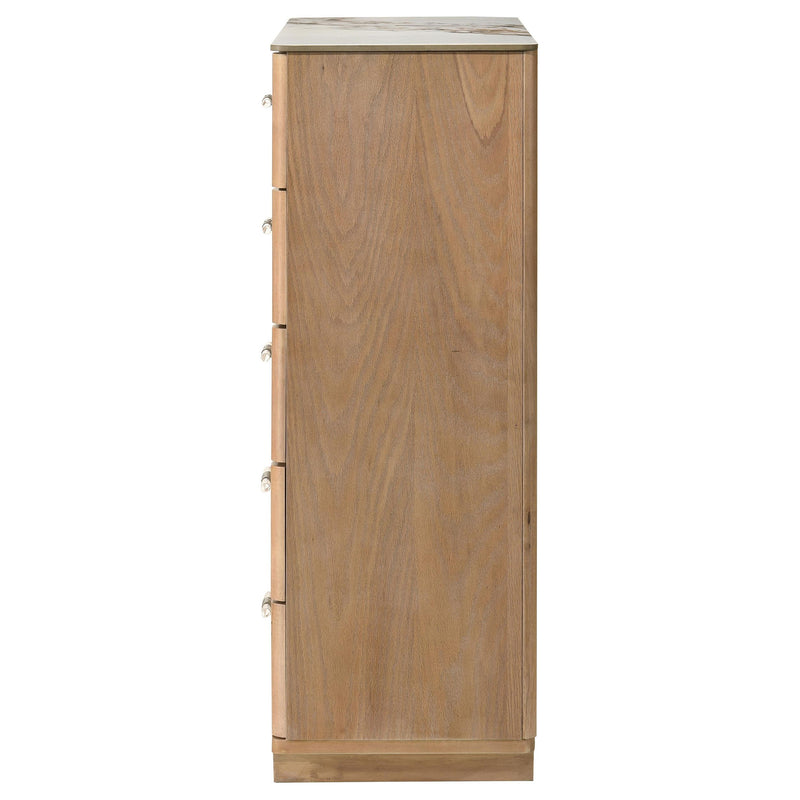Leanne 5-drawer Sinter Stone Top Chest of Drawers Light Oak - detail 5