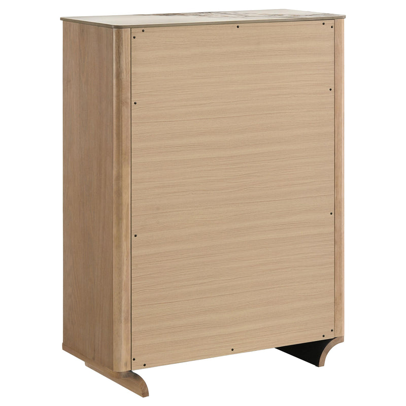 Leanne 5-drawer Sinter Stone Top Chest of Drawers Light Oak - detail 6