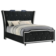 Lorient Queen LED Upholstered Wingback Bed Black - detail 3
