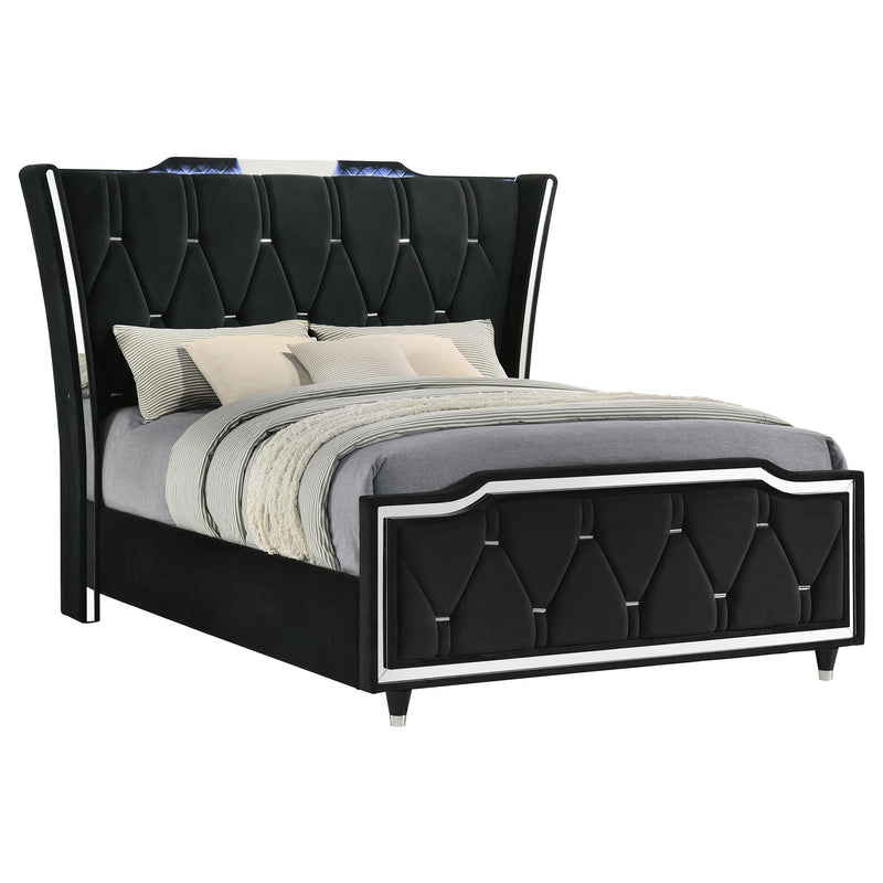 Lorient Queen LED Upholstered Wingback Bed Black - detail 3