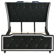 Lorient Queen LED Upholstered Wingback Bed Black - detail 4