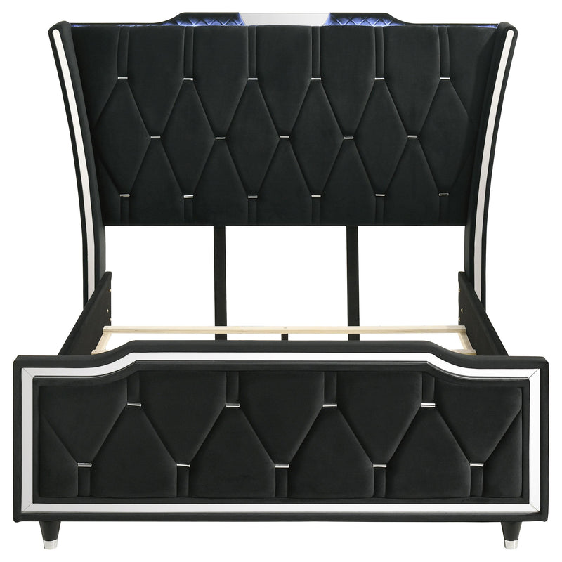 Lorient Queen LED Upholstered Wingback Bed Black - detail 4
