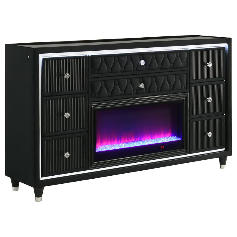Lorient 8-drawer LED Bedroom Flame Box Dresser Black - alternate view