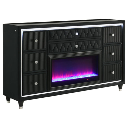 Lorient 8-drawer LED Bedroom Flame Box Dresser Black - alternate view