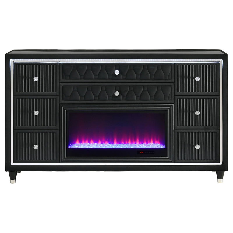 Lorient 8-drawer LED Bedroom Flame Box Dresser Black - detail 3