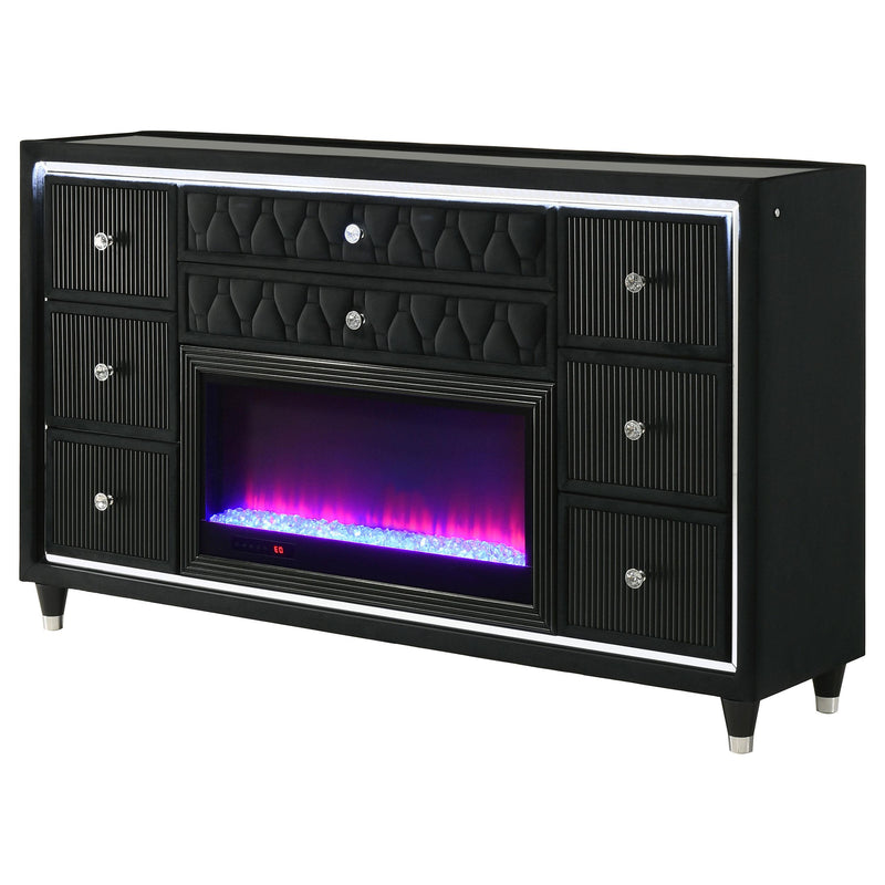 Lorient 8-drawer LED Bedroom Flame Box Dresser Black - detail 4