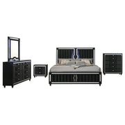 Ravenne 5-piece Velvet Upholstered Queen LED Bedroom Set Black - alternate view
