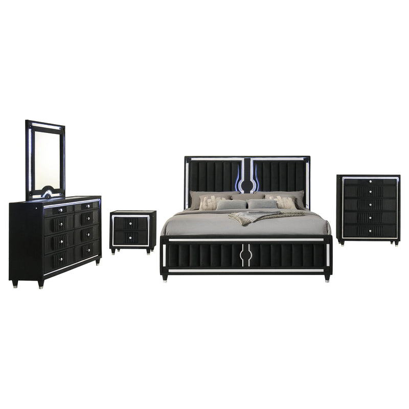 Ravenne 5-piece Velvet Upholstered Queen LED Bedroom Set Black - alternate view
