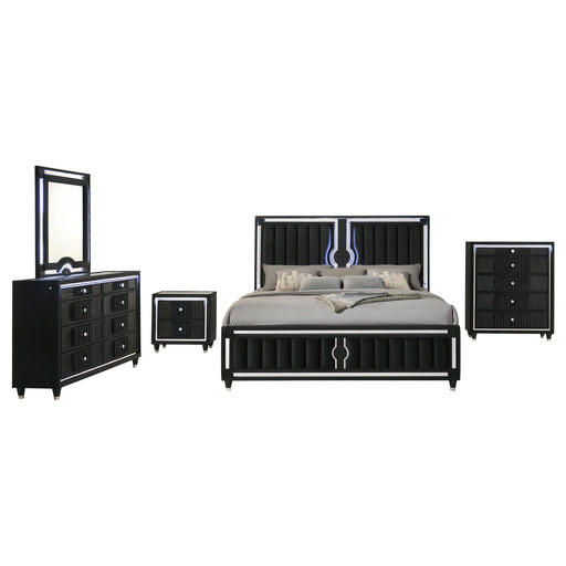Ravenne 5-piece Velvet Upholstered Queen LED Bedroom Set Black - alternate view