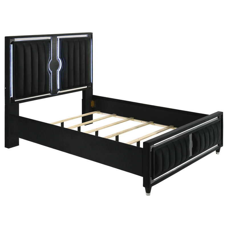 Ravenne 5-piece Velvet Upholstered Queen LED Bedroom Set Black - detail 3