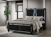 Ravenne Velvet Upholstered Queen LED Panel Bed Black