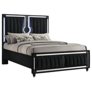 Ravenne Velvet Upholstered Queen LED Panel Bed Black - detail 3