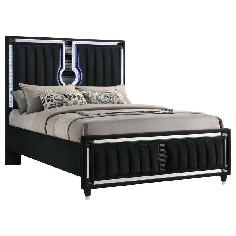 Ravenne Velvet Upholstered Queen LED Panel Bed Black - detail 3