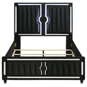 Ravenne Velvet Upholstered Queen LED Panel Bed Black - detail 4