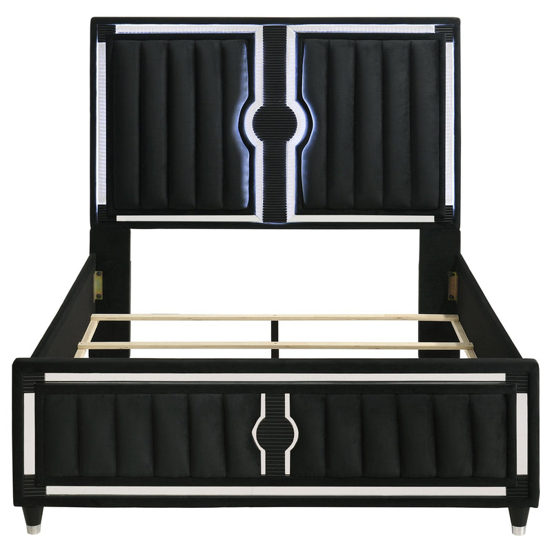 Ravenne Velvet Upholstered Queen LED Panel Bed Black - detail 4