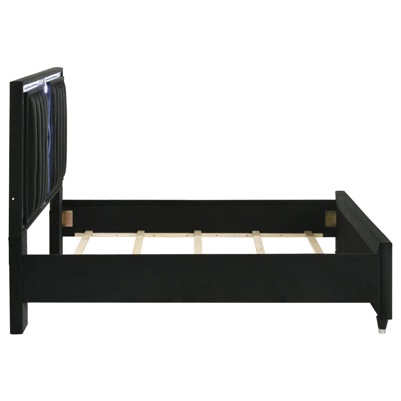 Ravenne Velvet Upholstered Queen LED Panel Bed Black - detail 6