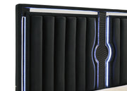 Ravenne Velvet Upholstered Queen LED Panel Bed Black - detail 7