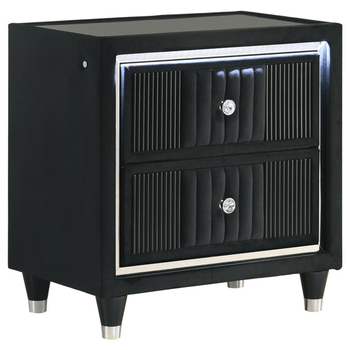 Ravenne 2-drawer Velvet Upholstered LED Nightstand with USB Black - alternate view