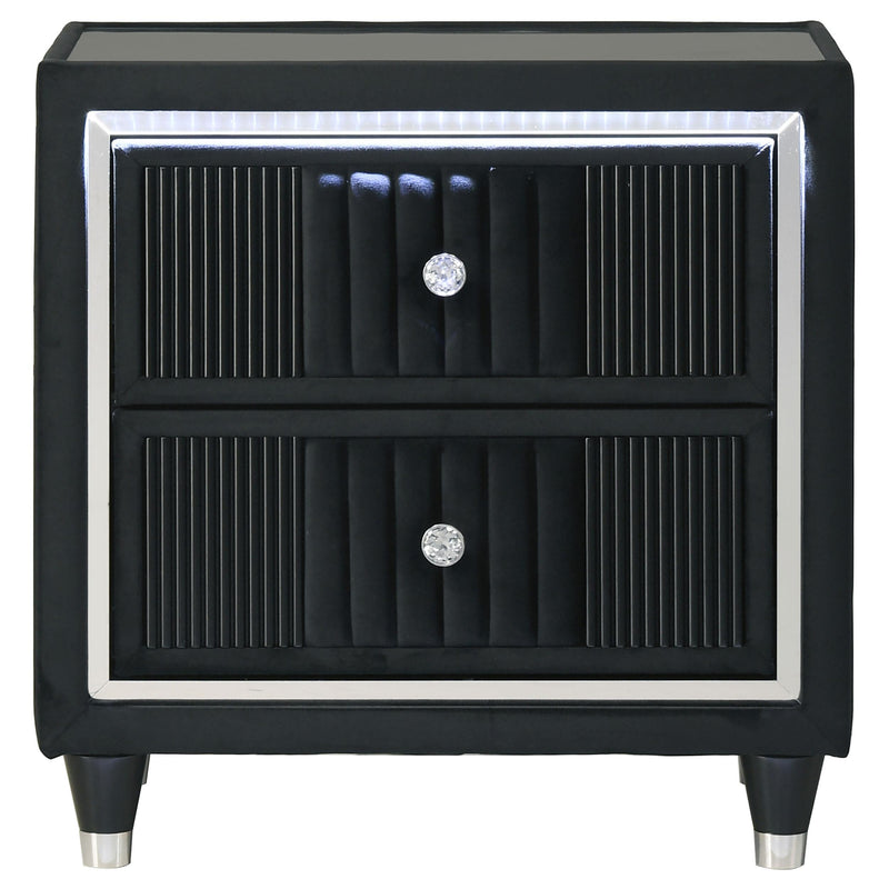 Ravenne 2-drawer Velvet Upholstered LED Nightstand with USB Black - detail 3