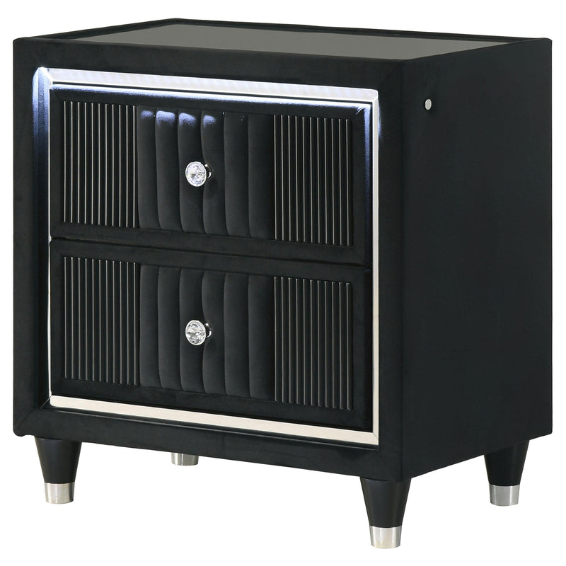 Ravenne 2-drawer Velvet Upholstered LED Nightstand with USB Black - detail 4