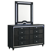 Ravenne 8-drawer Velvet Upholstered LED Dresser and Mirror Black - alternate view