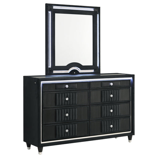 Ravenne 8-drawer Velvet Upholstered LED Dresser and Mirror Black - alternate view