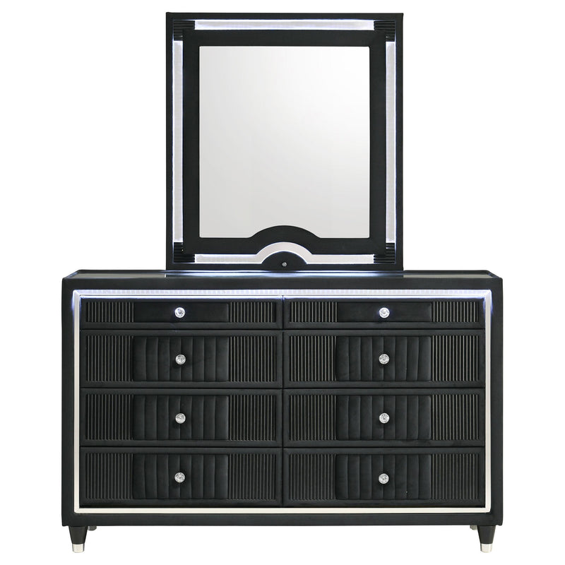 Ravenne 8-drawer Velvet Upholstered LED Dresser and Mirror Black - detail 3