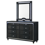 Ravenne 8-drawer Velvet Upholstered LED Dresser and Mirror Black - detail 4