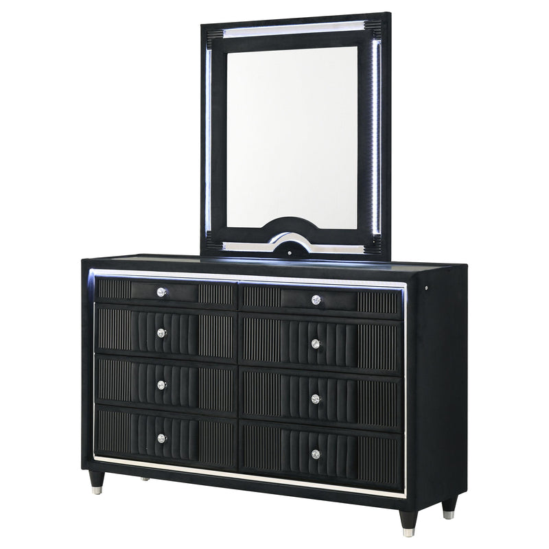 Ravenne 8-drawer Velvet Upholstered LED Dresser and Mirror Black - detail 4