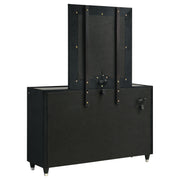 Ravenne 8-drawer Velvet Upholstered LED Dresser and Mirror Black - detail 6