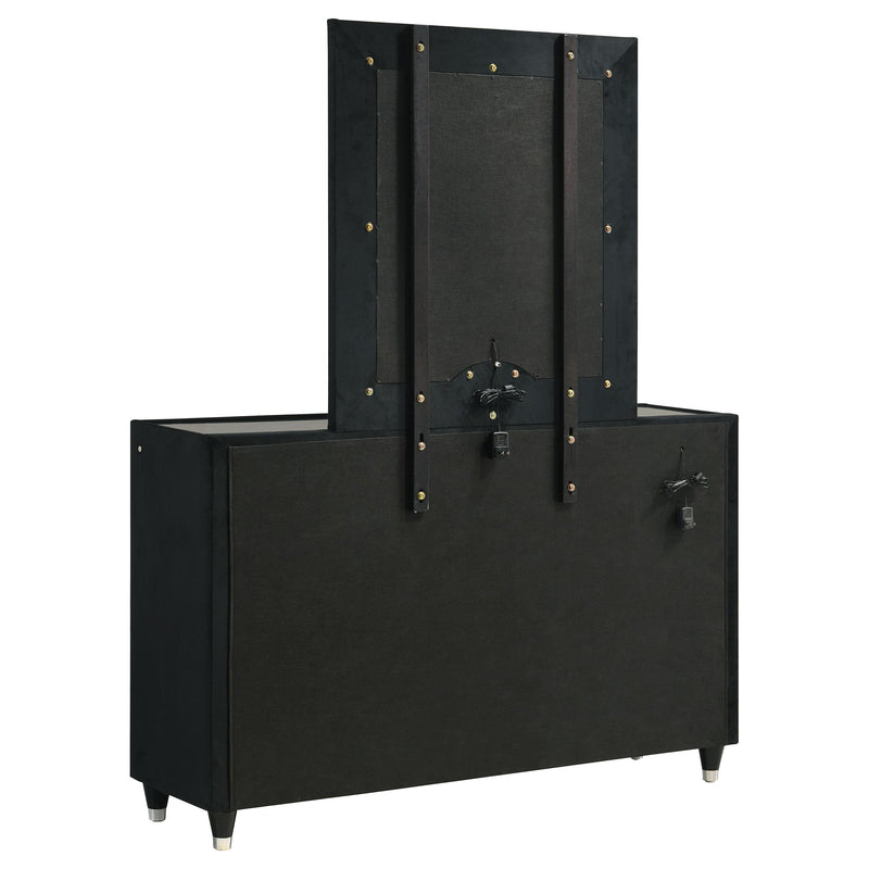 Ravenne 8-drawer Velvet Upholstered LED Dresser and Mirror Black - detail 6