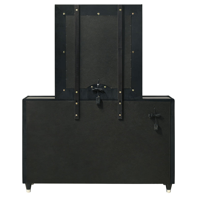 Ravenne 8-drawer Velvet Upholstered LED Dresser and Mirror Black - detail 7