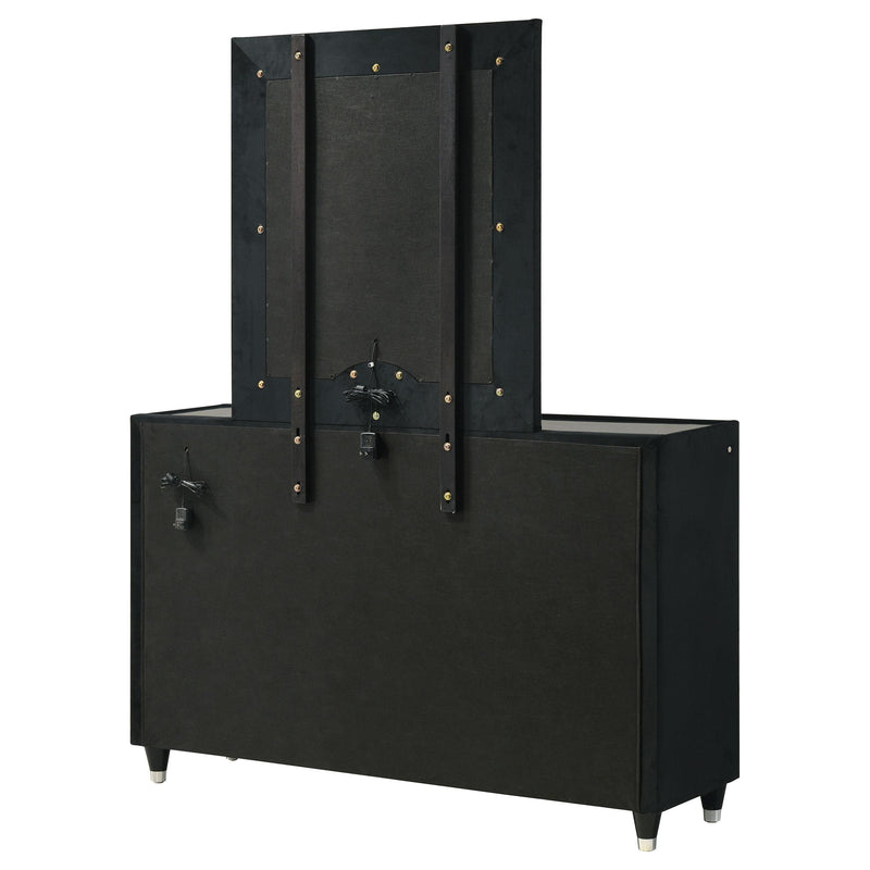 Ravenne 8-drawer Velvet Upholstered LED Dresser and Mirror Black - detail 8