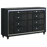 Ravenne 8-drawer Velvet Upholstered LED Dresser Cabinet Black - alternate view