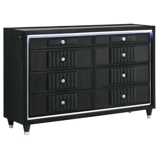 Ravenne 8-drawer Velvet Upholstered LED Dresser Cabinet Black - alternate view