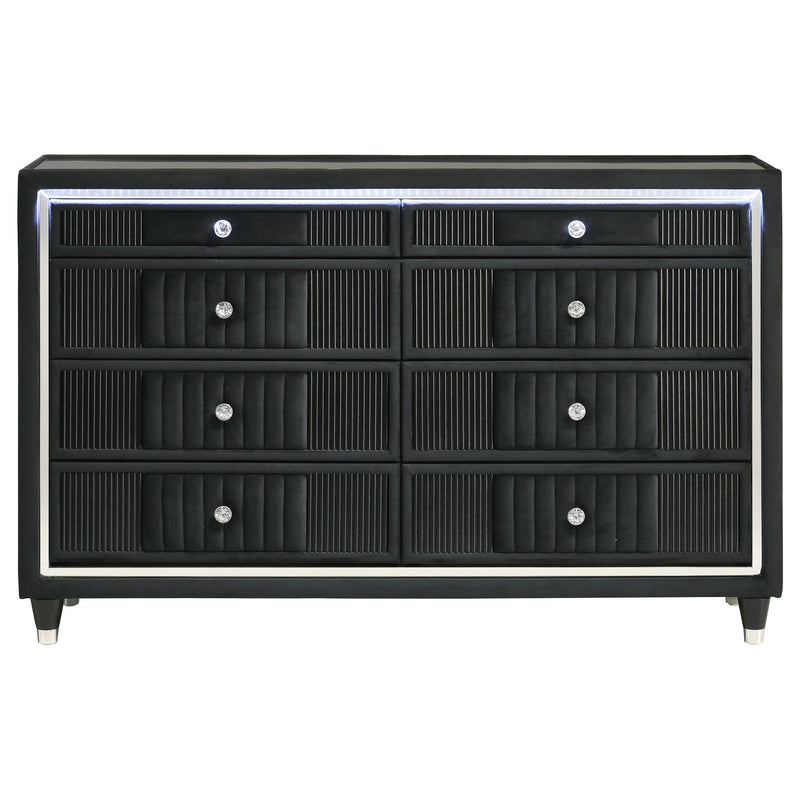 Ravenne 8-drawer Velvet Upholstered LED Dresser Cabinet Black - detail 3