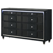 Ravenne 8-drawer Velvet Upholstered LED Dresser Cabinet Black - detail 4