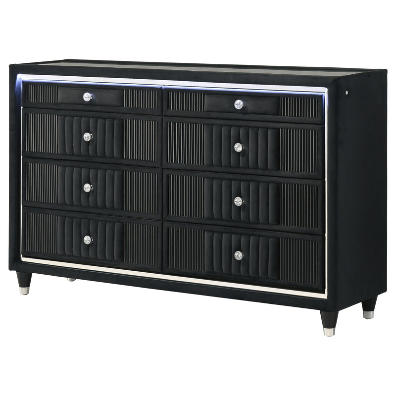 Ravenne 8-drawer Velvet Upholstered LED Dresser Cabinet Black - detail 4