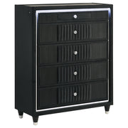 Ravenne 5-drawer Velvet Upholstered LED Chest of Drawers Black - alternate view