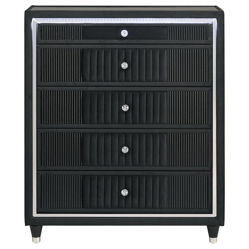 Ravenne 5-drawer Velvet Upholstered LED Chest of Drawers Black - detail 3
