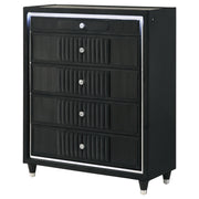Ravenne 5-drawer Velvet Upholstered LED Chest of Drawers Black - detail 4
