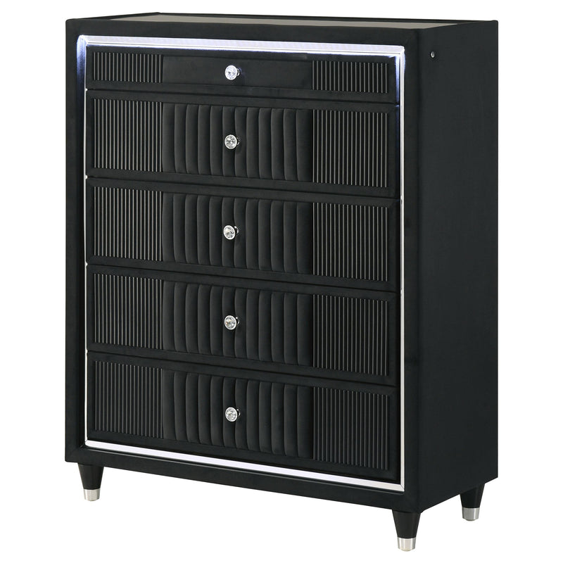 Ravenne 5-drawer Velvet Upholstered LED Chest of Drawers Black - detail 4