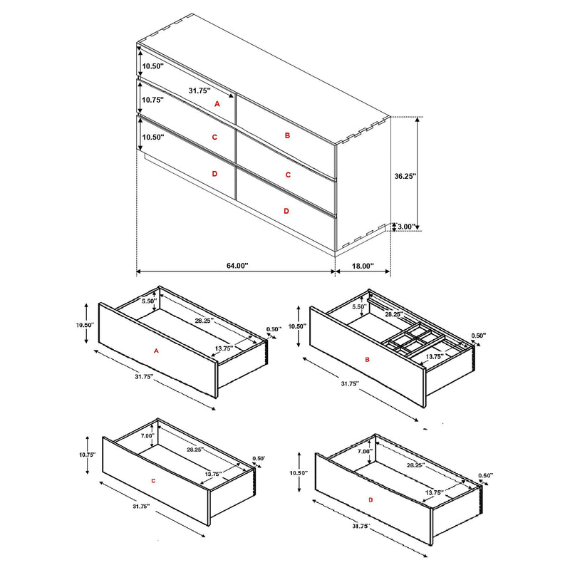 Winslow 6-drawer Dresser Smokey Walnut - detail 3