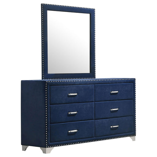Melody 6-drawer Upholstered Dresser with Mirror Pacific Blue - alternate view