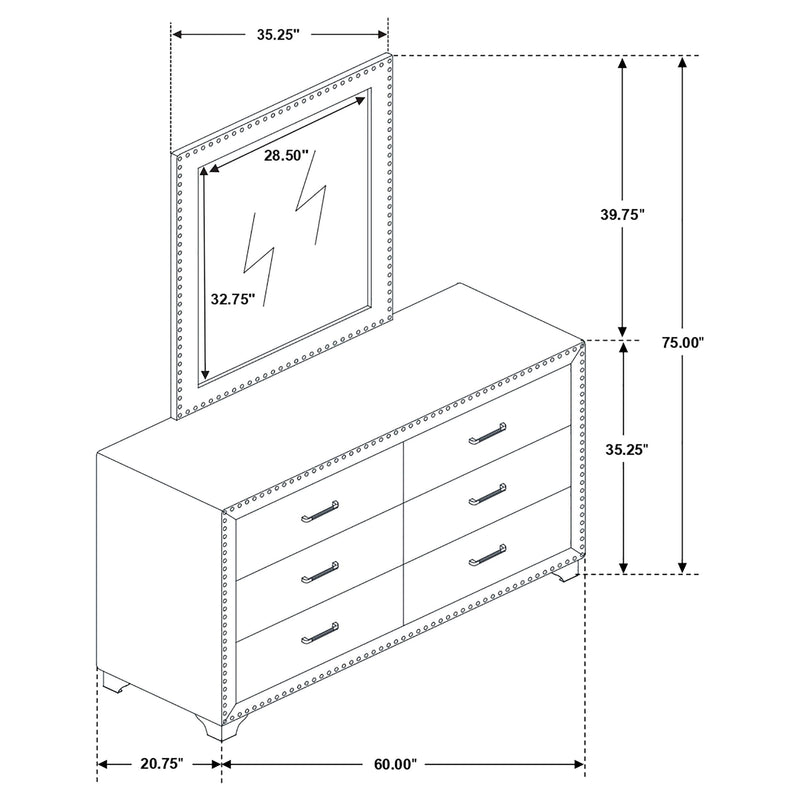 Melody 6-drawer Upholstered Dresser with Mirror Pacific Blue - detail 5