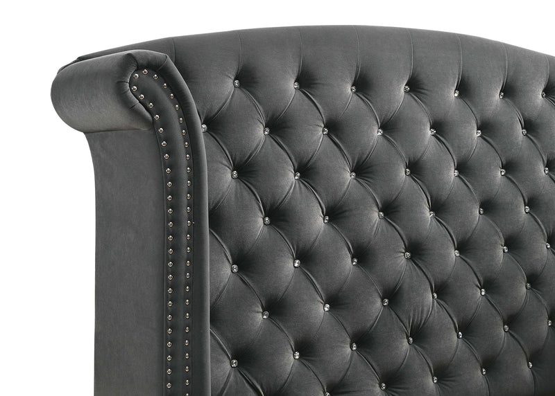 Melody Upholstered Queen Wingback Bed Grey - detail 3