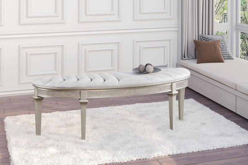 Evangeline Curved Fabric Upholstered Bench Silver Oak