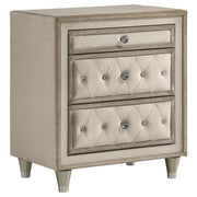 Antonella Upholstered 3-drawer Nightstand Ivory and Camel - alternate view