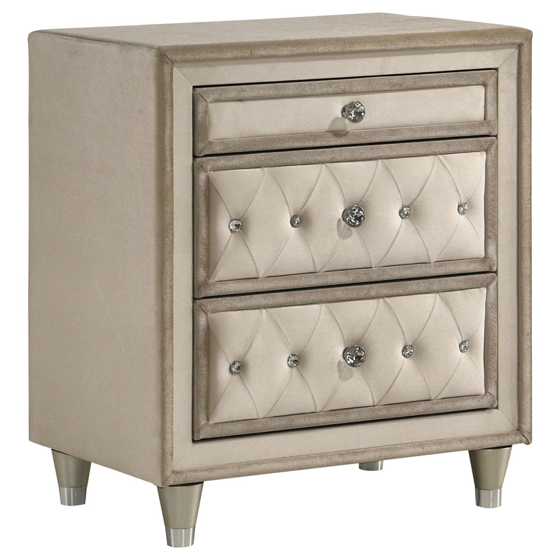 Antonella Upholstered 3-drawer Nightstand Ivory and Camel - alternate view
